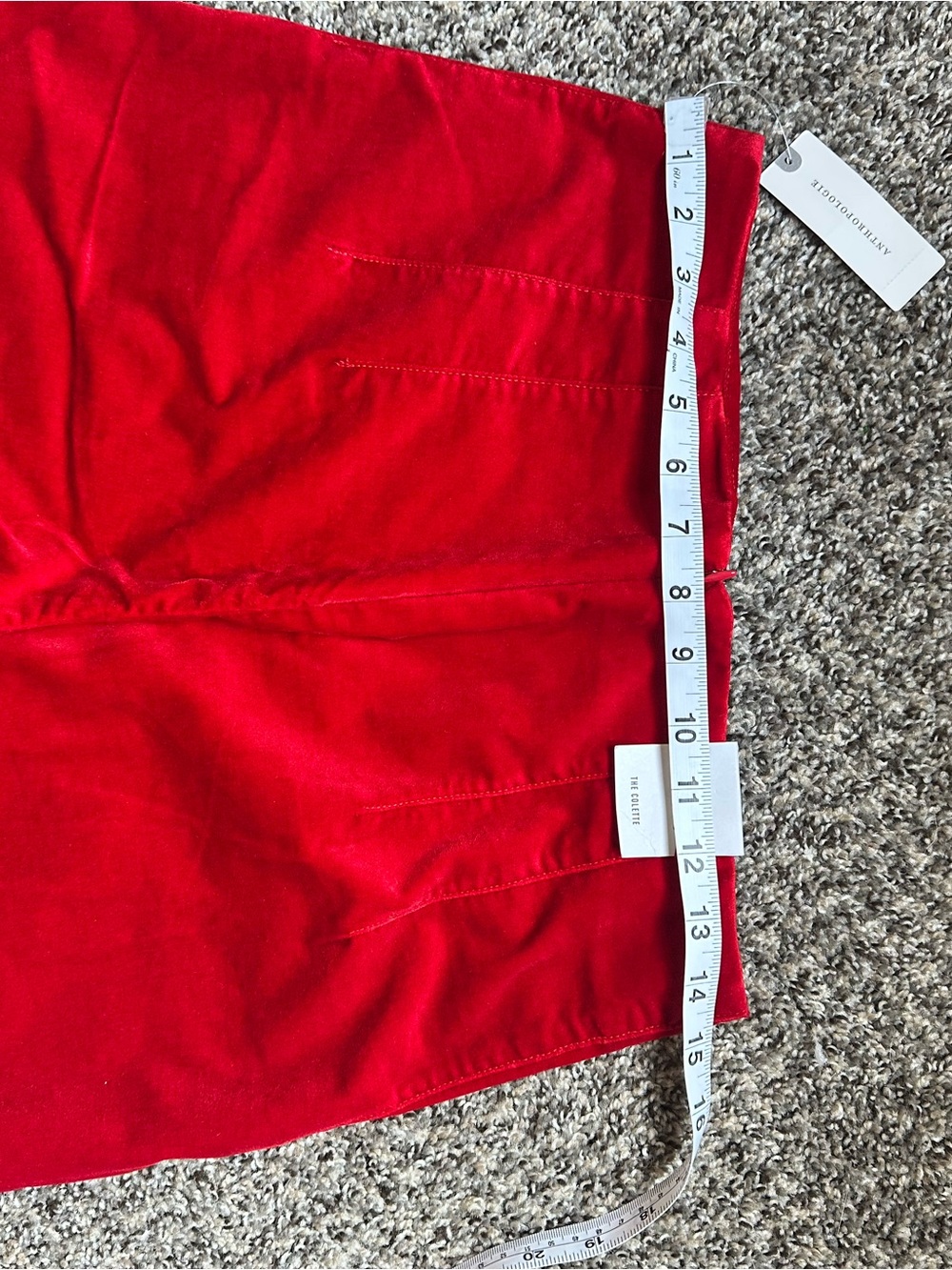 Maeve Red Ruffle Hem Velvet Pants - Picture 8 of 8